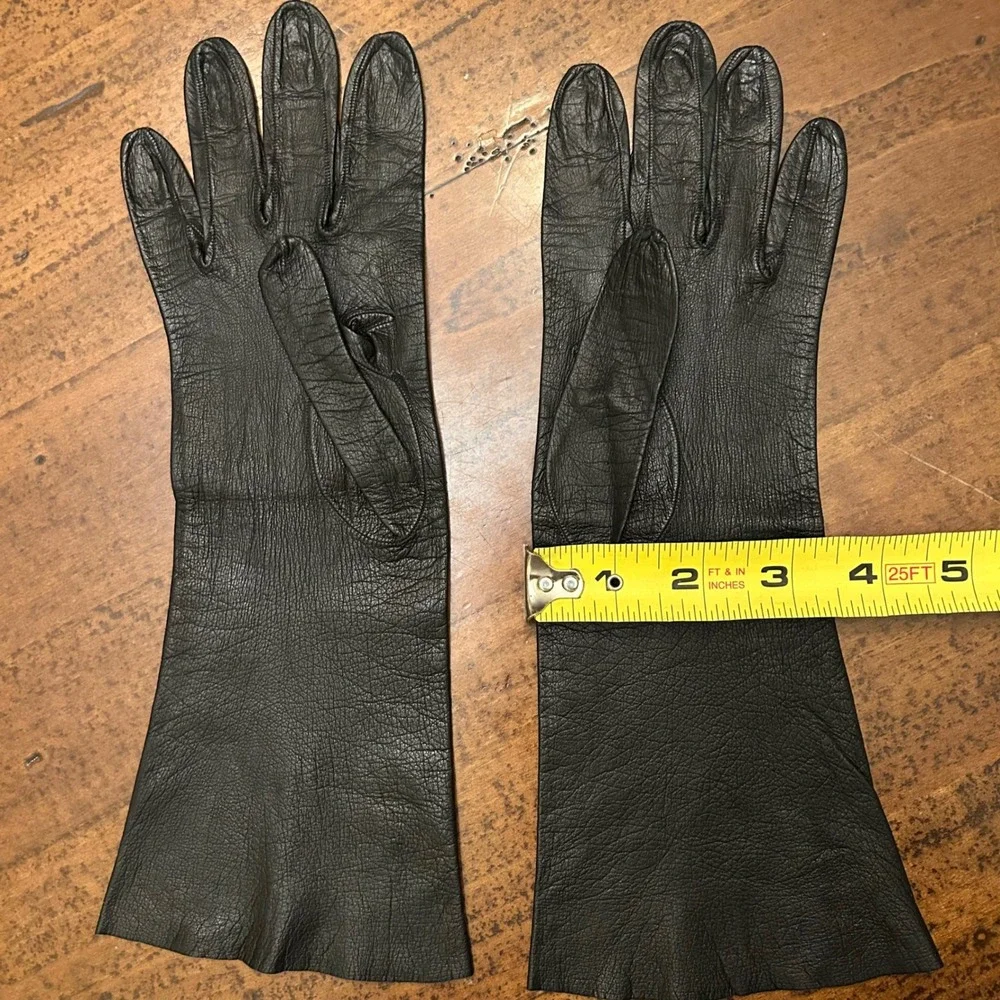 Womens Vintage Black Leather Dress Gloves Made in France for Lazarus 1960's